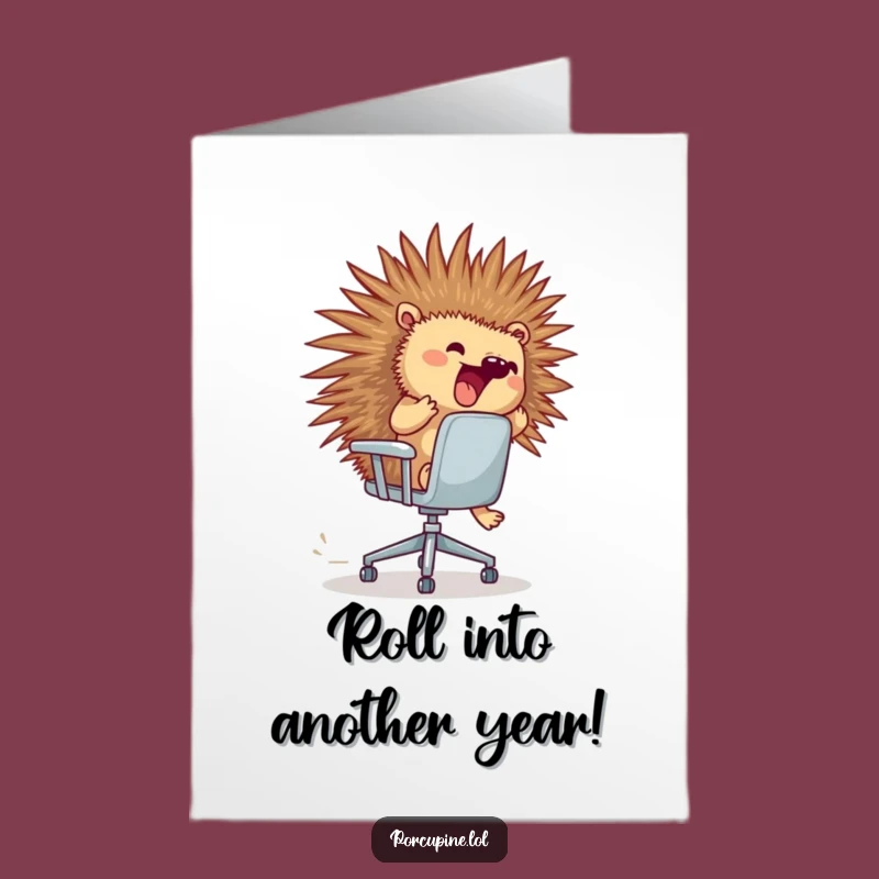 Free Printable Porcupine Bday Card: Funny Office Chair Race Downloadable Gift