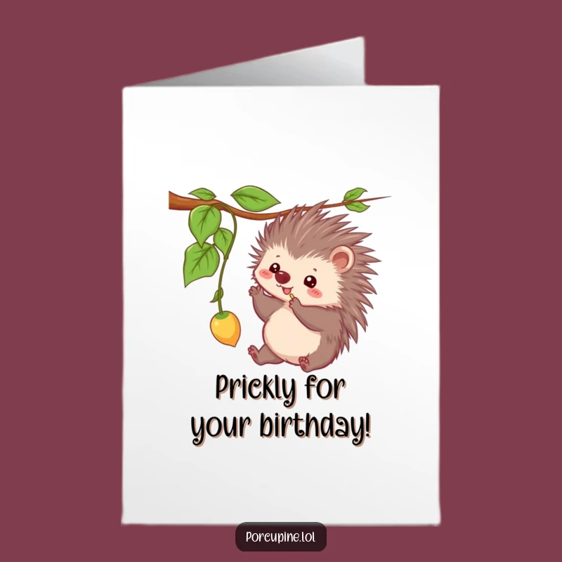 Funny Free Printable Birthday Card: Kawaii Porcupine Playful Vine Wishes
