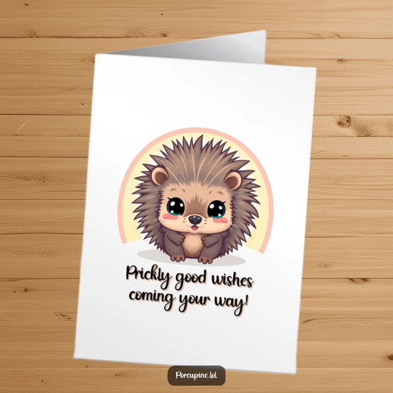 Funny Free Printable Birthday Card: Wide-eyed porcupine peeking through a vibrant rainbow, offering a humorous greeting.