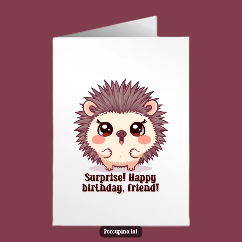 Free Printable Birthday Card: Surprised Porcupine Face, Wide Eyes, Funny Downloadable