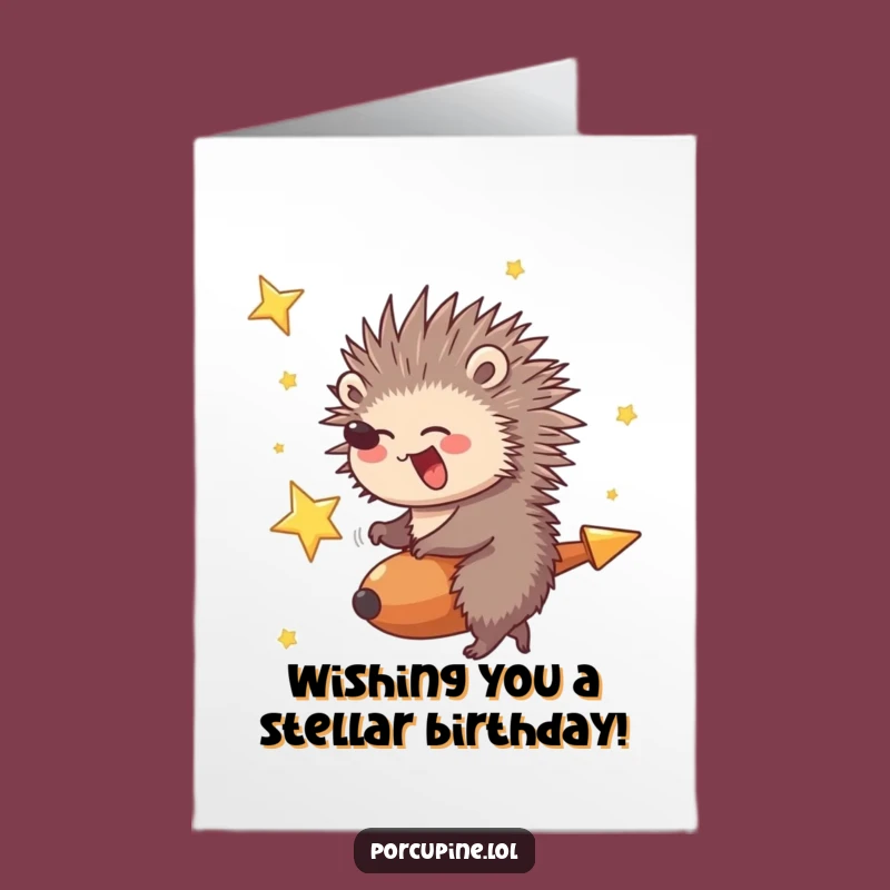Happy Birthday Free Printable Card: Porcupine Rides Shooting Star - Giggling Downloadable Fun!