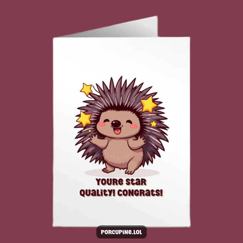 Congrats Free Printable Card: Star-Juggling Porcupine Achieves Success - Downloadable!