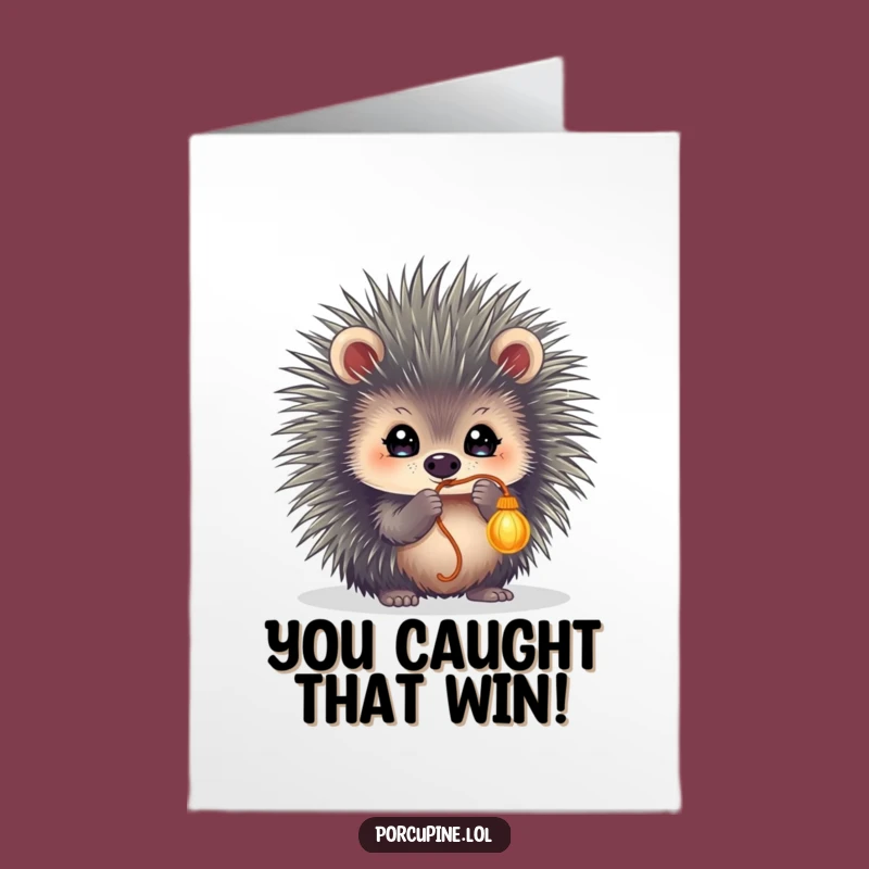 Free Printable Congrats Card: Playful Porcupine Batting String - Hilarious Downloadable Gift!