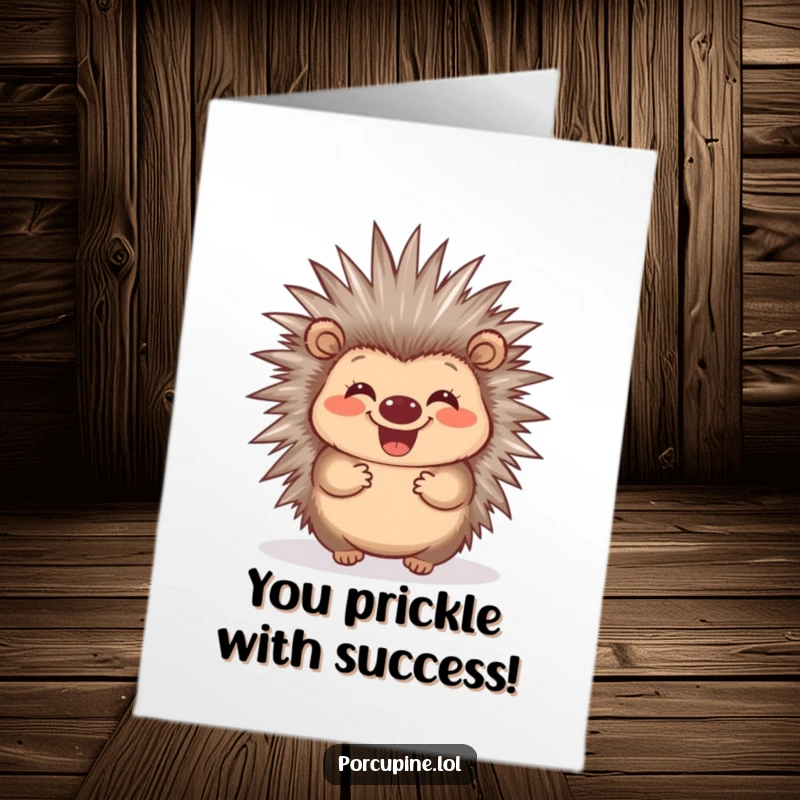 Funny Free Printable Congratulations Card: A happy porcupine grins widely, wiggling its quills in celebration of good news.