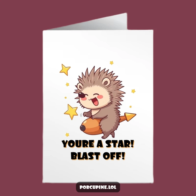 Congrats Free Printable Card: Porcupine's Star Ride to Victory - Giggling Downloadable!