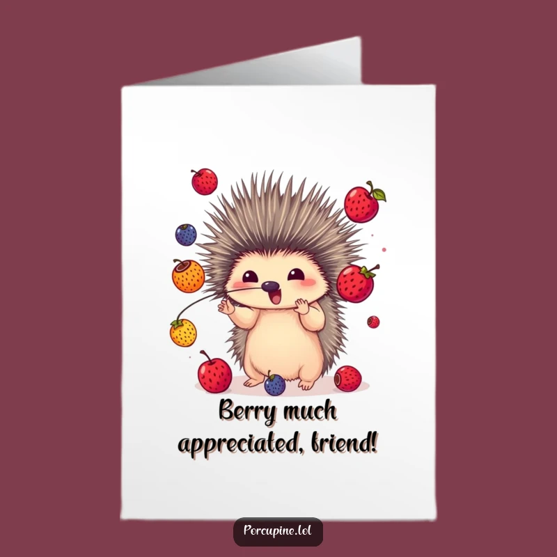 Free Printable Thank You Card: Juggling Porcupine, Berry Grateful Downloadable