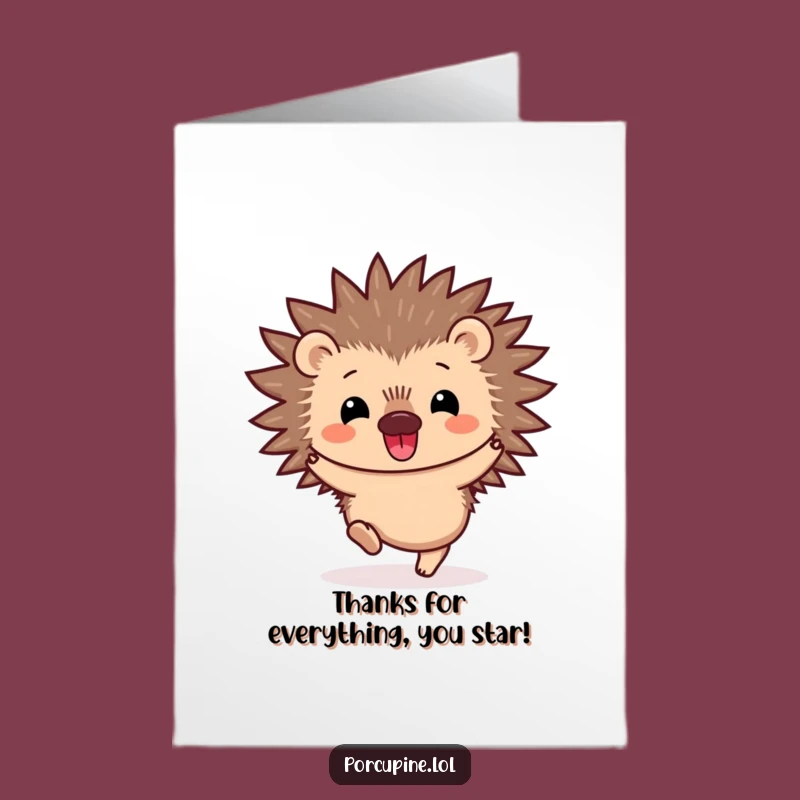 Free Printable Thank You Card: Kawaii Porcupine Hop Funny Gift