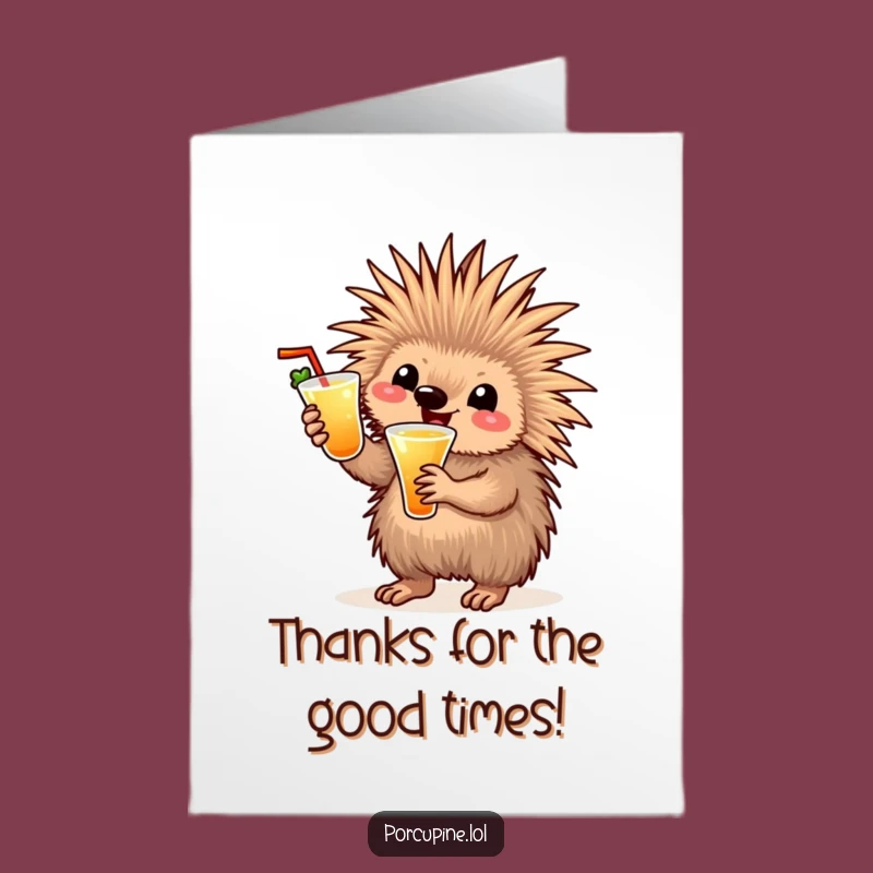 Free Printable Thank You Card: Porcupine Cocktail Cheers - Downloadable