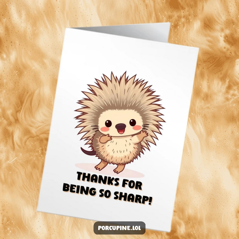Funny Free Printable Thank You Card: A porcupine performs a joyful, foot-tapping dance to show thanks.