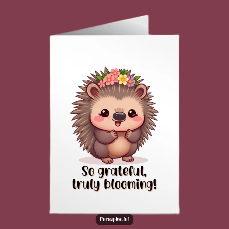 Free Printable Thank You Card: Kawaii Porcupine Flower Crown Funny Gift