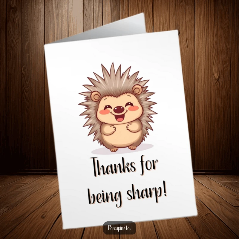 Funny Free Printable Thank You Card: A cute porcupine beams with a wide grin, wiggling its quills to say thank you.
