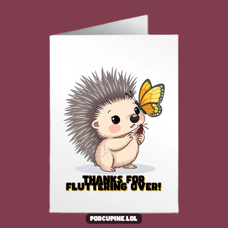 Delicate Free Printable Thank You Card: Butterfly Porcupine, Gentle Downloadable Gift