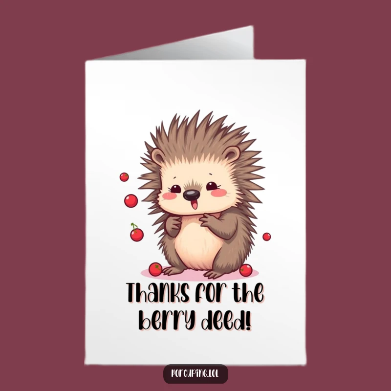 Free Printable Thank You Card: Kawaii Porcupine Juggling Berries, a Sweet & Funny Thanks
