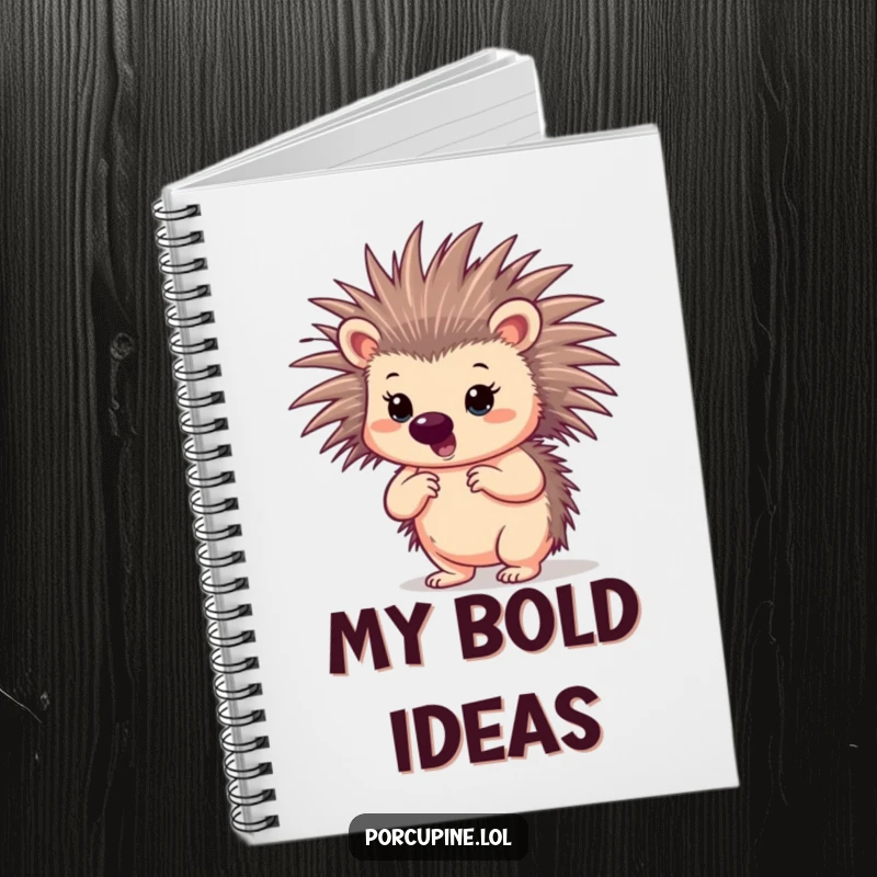 Funny confident porcupine notebook with a porcupine striking a bold pose with spread quills on the cover, ideal for jotting powerful ideas.