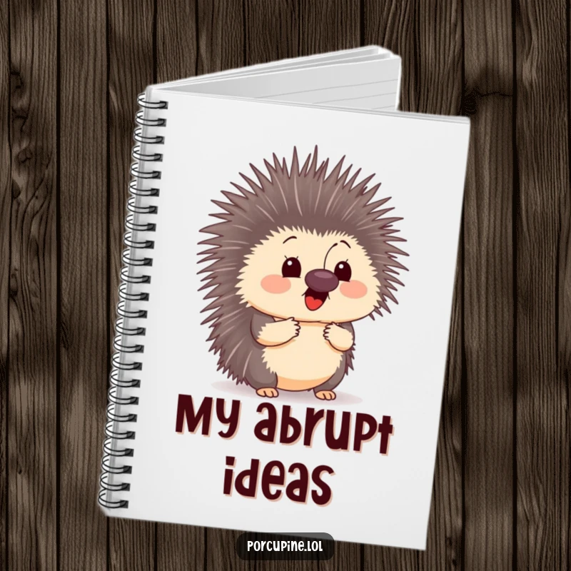 Funny notebook cover featuring a surprised porcupine with a butterfly on its nose, ideal for jotting down spontaneous ideas.