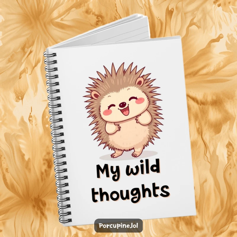 Funny notebook featuring a porcupine doing a happy dance with wiggling quills, perfect for note-taking, journaling, or doodling with a humorous twist.