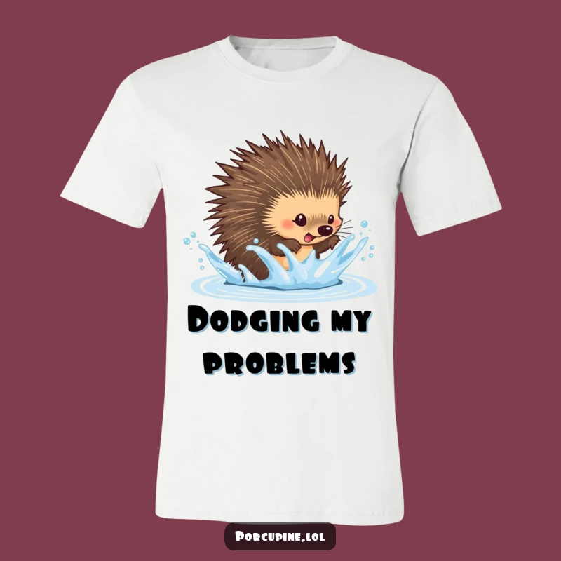 Funny Dodging Porcupine T-Shirt: Hilarious Splash-Avoiding Style!