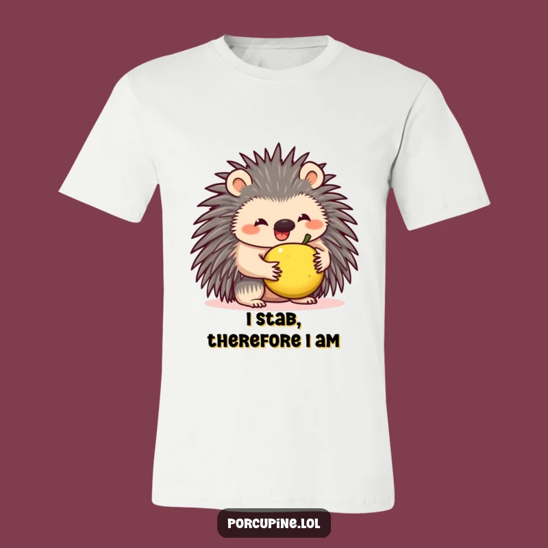 Funny Porcupine Fruit Balance T-Shirt - Hilarious Animal Tee for Comical Gift Giving