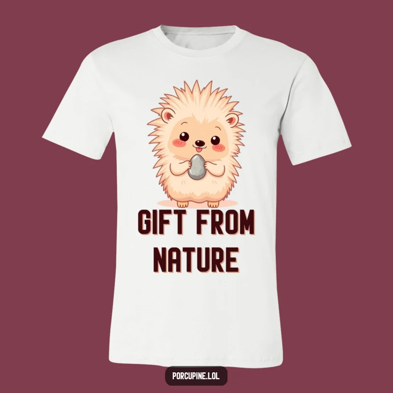 Funny Porcupine Pebble Presenting T-Shirt - Charming Tee for Thoughtful Souls
