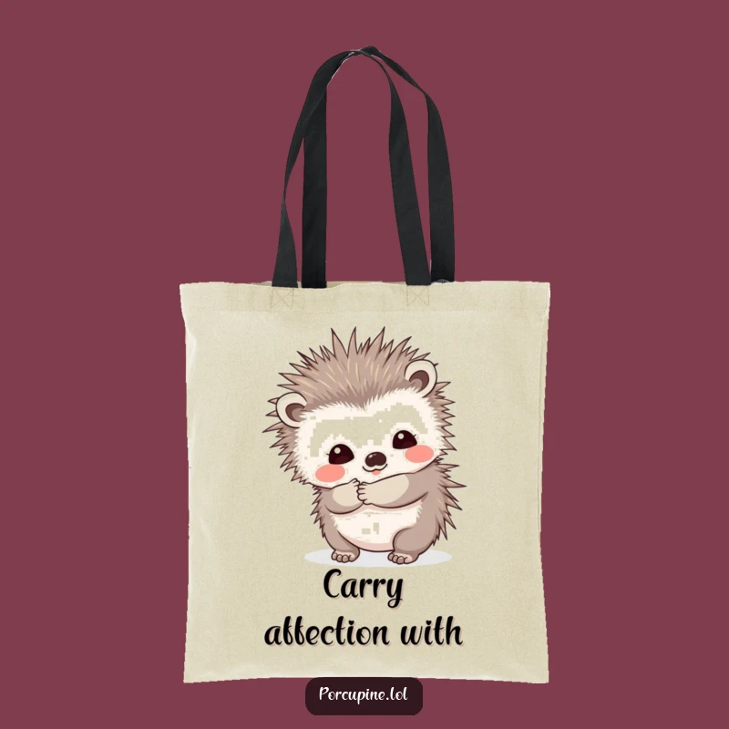 Funny Prickly Hug Porcupine Tote Bag: Shy Smile for Carrying Affection
