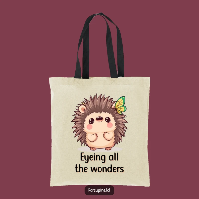 Funny Kawaii Porcupine Butterfly Tote Bag: Carry Your Essentials with Nature's Enchantment