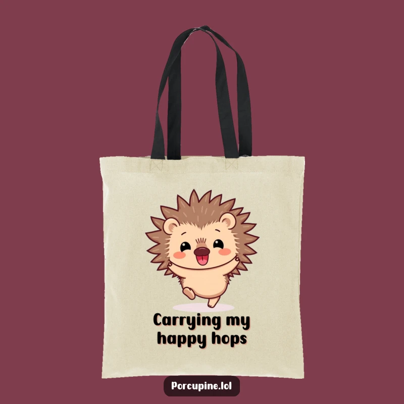 Funny Kawaii Porcupine Hop Tote Bag: Carry Your Essentials with Adorable, Prickly Cheer
