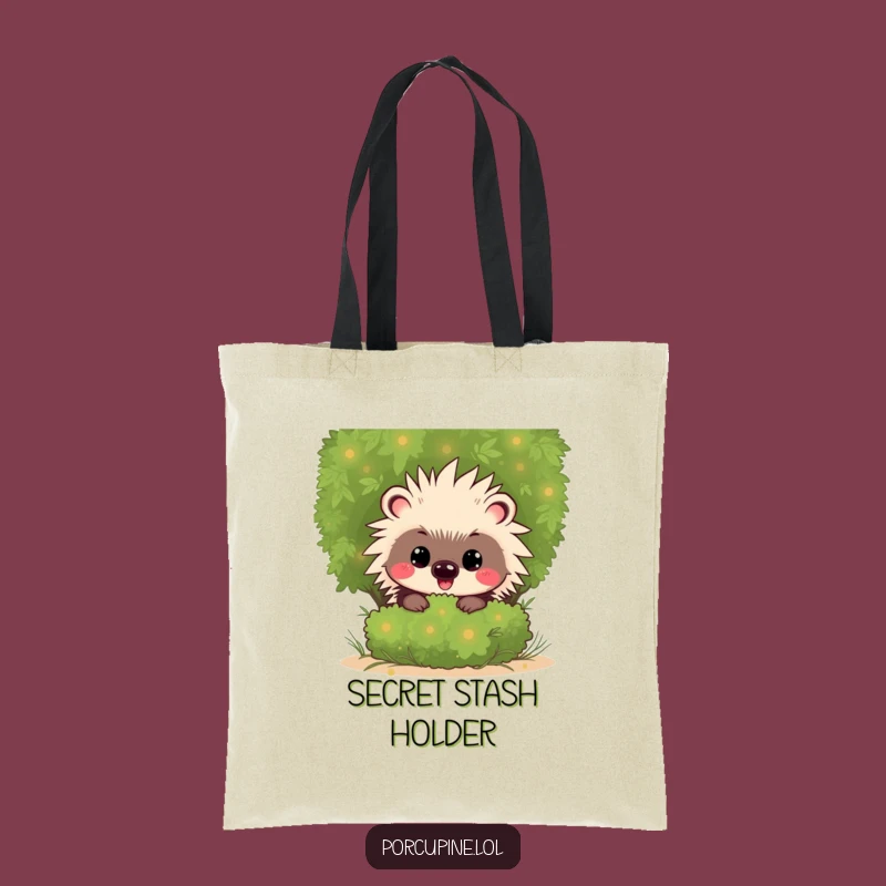 Funny Kawaii Porcupine Tote Bag: Mischievous Grin, Peeking Cute Bag