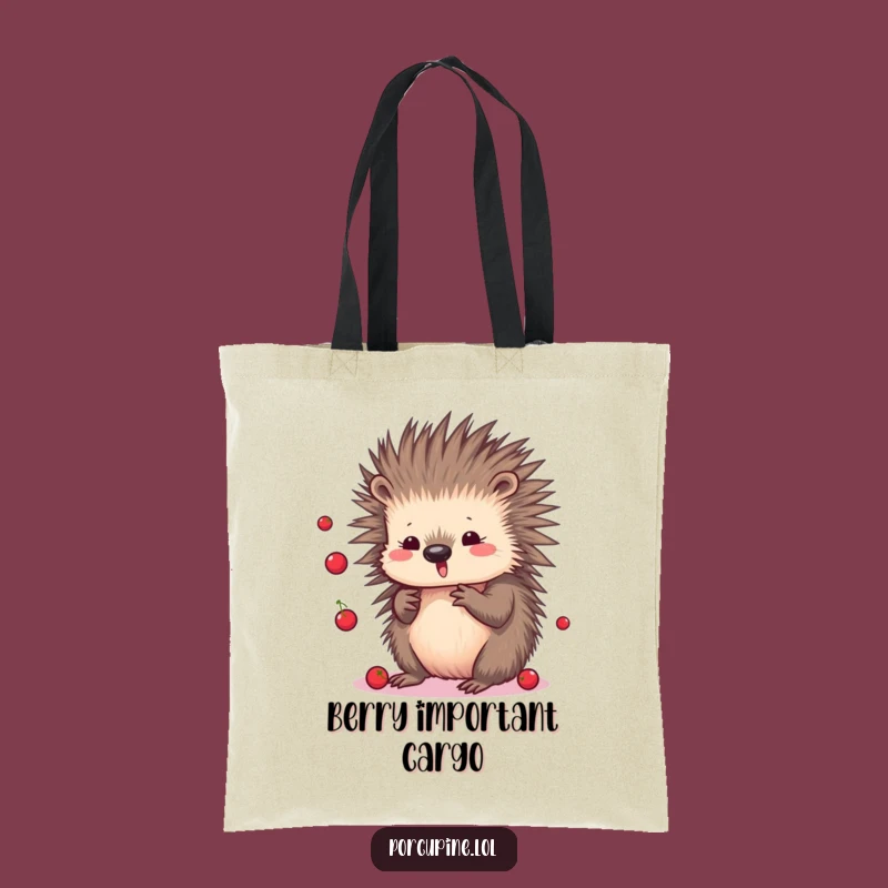 Funny Kawaii Porcupine Tote Bag: Playful Juggling Berries, Cute Gift Bag