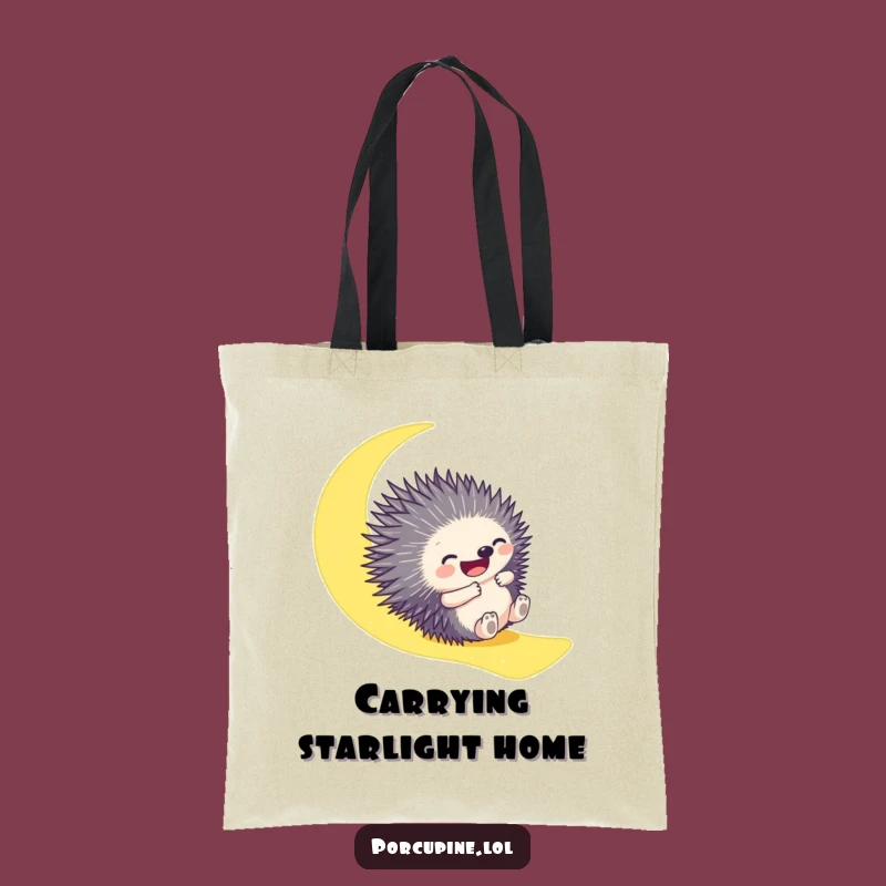 Funny Porcupine Moonbeam Tote Bag: Gleeful Slider for Hilarious Errands