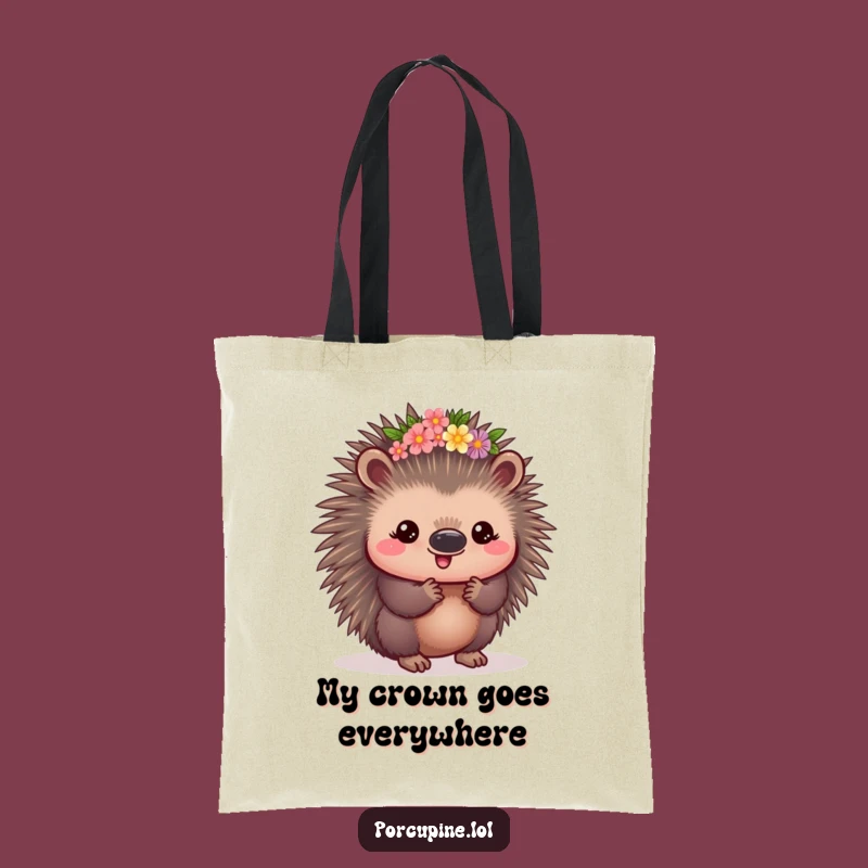 Funny Kawaii Porcupine Flower Crown Tote Bag: Carry Elegance with Prickly Charm