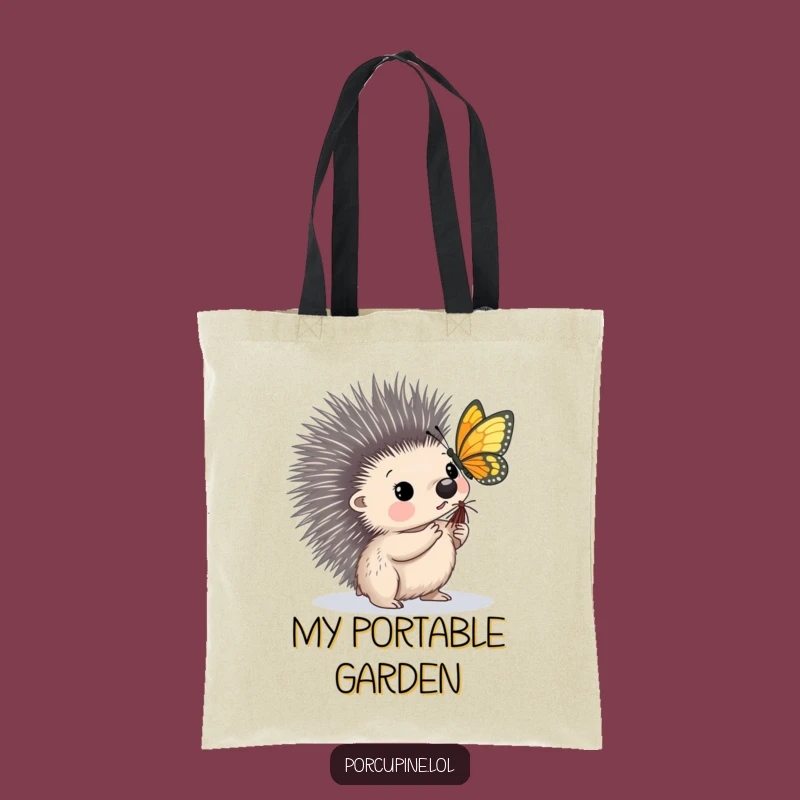 Funny Porcupine Butterfly Tote Bag - Whimsical Prickly Nature Bag Gift